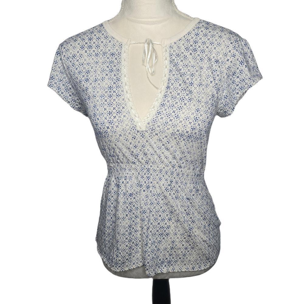 Polo, by Ralph Lauren. Peplum, Floral Print, Short Sleeve Top. Size Medium